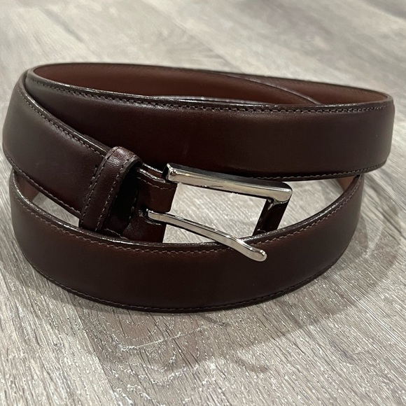 Saks Fifth Avenue Sz 46 Antique Brown Aniline Kipskin Shoulder Made in USA Belt - Picture 8 of 13